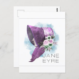 Carte Postale Jane Eyre Bonnet Fleurs violettes et bleues