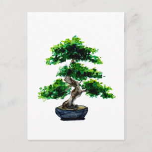 Carte Postale Japanese Watercolor Bonsai Tree