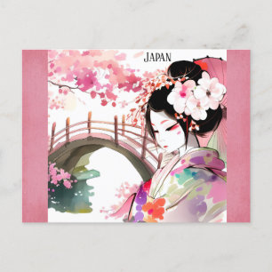 Carte Postale Japon Japonais Geisha Cherry Blossom Voyage