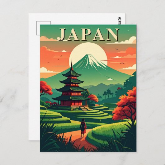 Carte Postale Japon Retro Voyage Pagode et le Mont Fuji (Devant / Derrière)