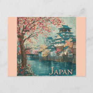 Carte Postale Japon Temple Japonais Voyage de fleurs de cerisier