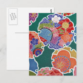 Carte Postale Japonais KIMONO Textile, Floret Motif (Devant / Derrière)