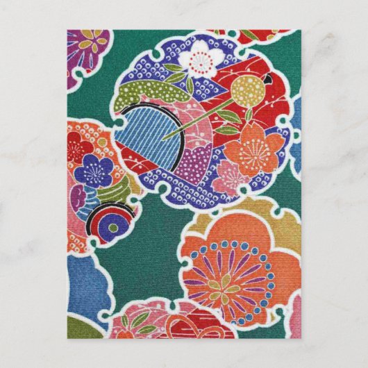 Carte Postale Japonais KIMONO Textile, Floret Motif (Devant)
