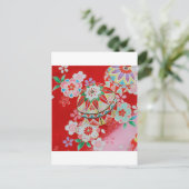 Carte Postale Japonais KIMONO Textile, motif floral (Debout devant)