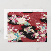 Carte Postale Japonais KIMONO Textile, motif floral (Devant / Derrière)