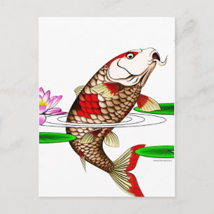 Carte Postale Japonais Koi Poisson Carpe d'eau Lily