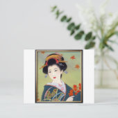 Carte Postale Japonaise en kimono bleu (Debout devant)