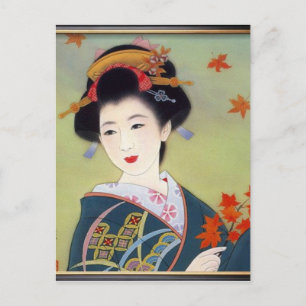 Carte Postale Japonaise en kimono bleu