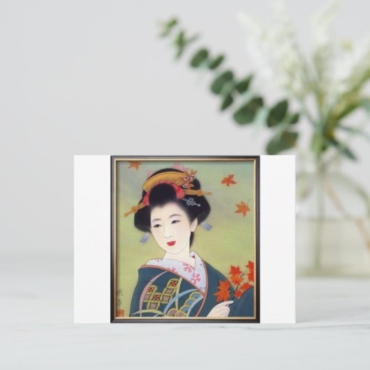 Carte Postale Japonaise en kimono bleu (Debout devant)