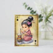 Carte Postale Japonaise en kimono cuisine riz (Debout devant)