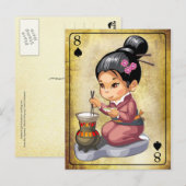 Carte Postale Japonaise en kimono cuisine riz (Devant / Derrière)