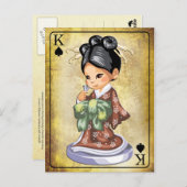 Carte Postale Japonaise en kimono sentant une fleur (Devant / Derrière)