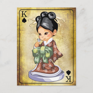 Carte Postale Japonaise en kimono sentant une fleur