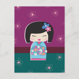 Carte postale japonaise Kokeshi Doll (prune)