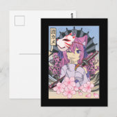 Carte Postale Japonaise Samurai Masque fille Anime Otaku (Devant / Derrière)