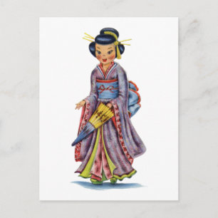 Carte Postale Japonaise vintage en Kimono