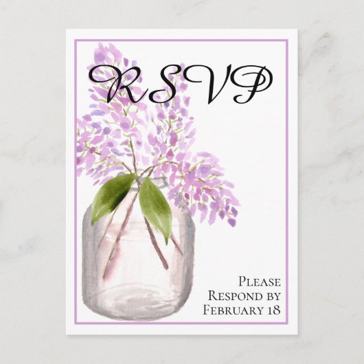 Carte Postale Jar de Lilacs Rustic Watercolor Wedding RSVP (Devant)