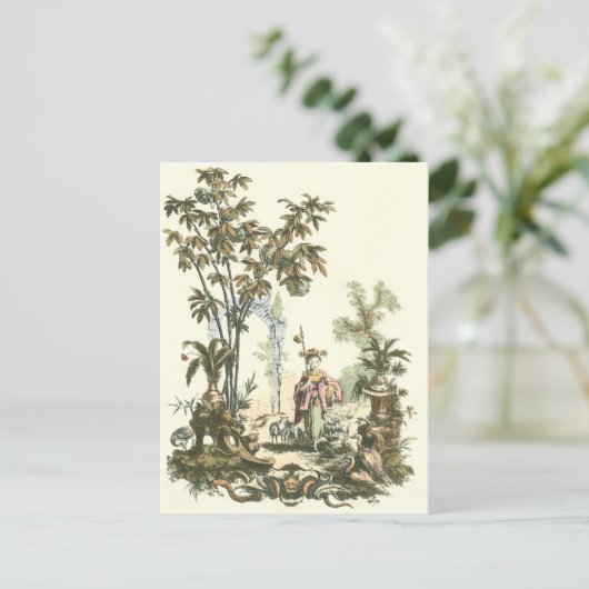 Carte Postale Jardin asiatique avec femme et animaux (Debout devant)