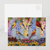 Carte Postale Jardin aux fleurs d'oiseaux colorés (Devant / Derrière)