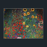 Carte Postale Jardin aux fleurs Gustav Klimt<br><div class="desc">Carte postale représentant la peinture de Gustav Klimt Farm Garden with Sunflowers (1907). Un beau jardin de tournesols et de belles fleurs bleues,  rouges,  violettes,  roses et blanches. Un grand cadeau pour les amateurs d'art Art Nouveau et autrichien.</div>