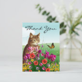 Carte Postale Jardin aux fleurs printanières avec Merci en chats (Debout devant)