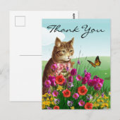 Carte Postale Jardin aux fleurs printanières avec Merci en chats (Devant / Derrière)
