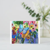 Carte Postale Jardin aux papillons bleus (Debout devant)