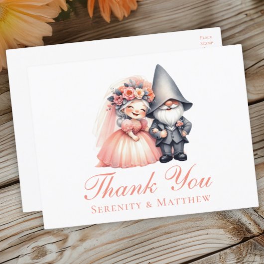 Carte Postale Jardin de bois Gnome Merci Mariage orange