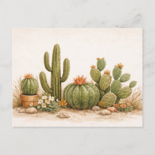 Carte Postale Jardin de cactus du désert à l'aquarelle neutre et