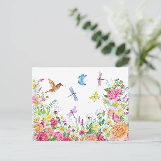 Carte Postale Jardin de fleurs à l'aquarelle magnifique (Debout devant)