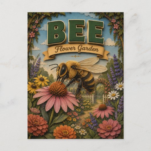 Carte Postale Jardin de fleurs d'abeilles POPCUT (Devant)
