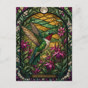 Carte Postale Jardin de fleurs de colibri Illumina vitrail
