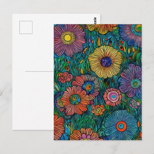 Carte Postale Jardin de fleurs rétro coloré (Devant / Derrière)