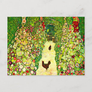 Carte Postale Jardin de Gustav Klimt avec des poules