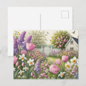 Carte Postale Jardin de printemps et chalet de campagne Floral (Devant / Derrière)