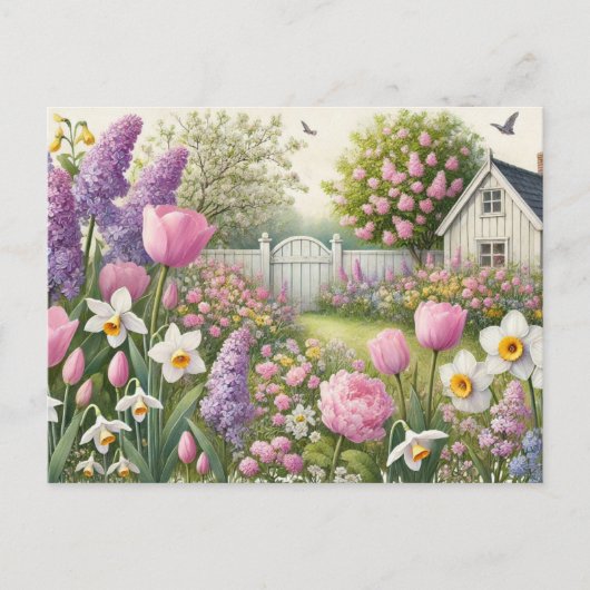 Carte Postale Jardin de printemps et chalet de campagne Floral (Devant)