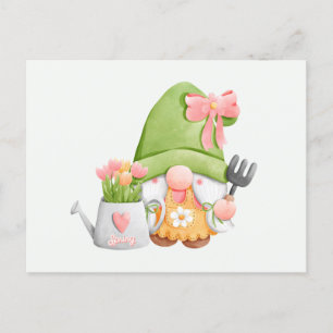 Carte Postale Jardin de printemps mignon Gnome et Fleurs de tuli