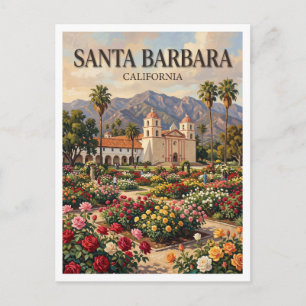 Carte Postale Jardin de roses de la mission de Santa Barbara Cal