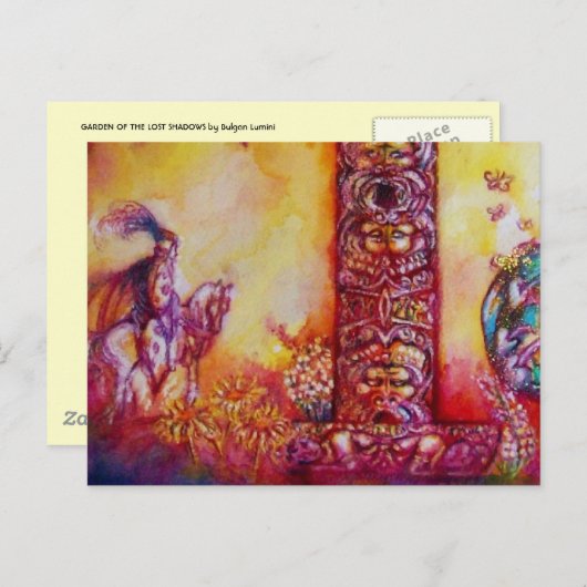 CARTE POSTALE JARDIN DES OMBRES PERDUES, CHEVALIER ET CHEVAL (Devant / Derrière)