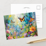Carte Postale Jardin des papillons Peinture Abstraite moderne<br><div class="desc">Un tableau moderne impressionniste de papillons flottant dans un jardin animé de fleurs sauvages, qui donne vie à des couleurs pastel vives et à des traits texturés abstraits. La composition dynamique et la palette de couleurs douces évoquent la beauté de la nature en mouvement, créant une scène sereine mais vivante....</div>