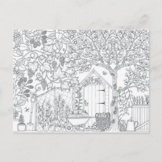 Carte Postale jardin deux côtés pour adulte coloriage cadeau car