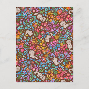 Carte Postale Jardin fantaisiste de Pebble Chat Gris & Floral Lu