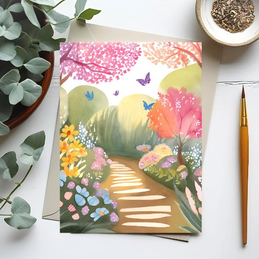 Carte Postale Jardin fleuri | Peinture Whimsical Aquarelle