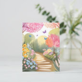 Carte Postale Jardin fleuri | Peinture Whimsical Aquarelle (Debout devant)