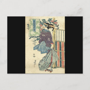 Carte Postale jardin japonais ukiyo-e traditionnel kimono geisha