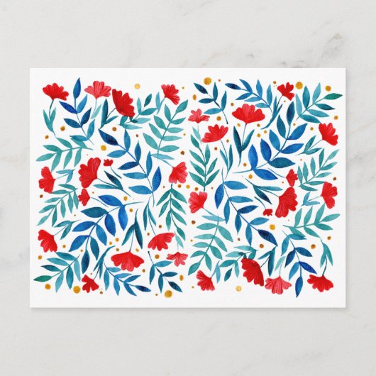 Carte Postale Jardin magique - rouge et turquoise (Devant)