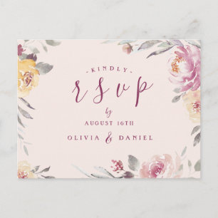 Carte Postale Jardin romantique aquarelle mariage floral RSVP