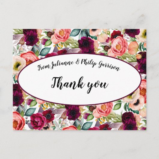 Carte Postale Jardin romantique Mariage Merci (Devant)