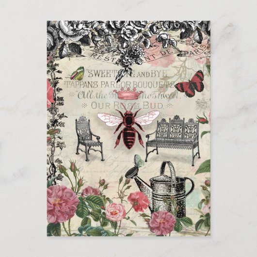 Carte Postale Jardin Rose de la Reine des abeilles (Devant)