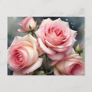 Carte Postale Jardin rose rose pâle aquarelle peinture